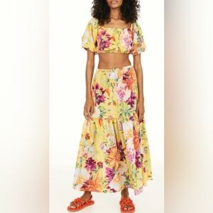 NWT H&M Floral Small Maxi Skirt in Yellow and Pink w/ Elastic Waistband
